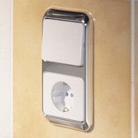 Блок выключатель и розетка ABB, Alpha nea, Цвет: Хром