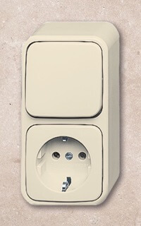 Блок выключатель/розетка ABB, Busch-Duro 2000 AP, Цвет: Слоновая кость