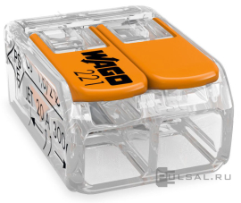 Клемма с рычагами компактная для медных проводников 0,2-4 мм2 на 2 проводника
WAGO,   серия - 221
- PULSAL.RU