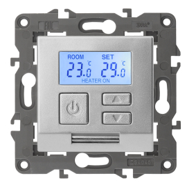 Терморегулятор универсальный 16А, 230В
Elegance,  клавишный,  датчик t° воздуха (встроенный),  датчик t° пола (внешний),  без таймера,   цвет - алюминий,  пластмасса,  Б0034377,  14-4111-03,  ЭРА
 - PULSAL.RU