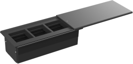 Встраиваемый розеточный блок со сдвижной крышкой (крышка сдвигается вдоль)
DDSB,  для столов и мебели,  6 модулей,   цвет - черный,  металл,  DDSB6SCAB,  Donel
 - PULSAL.RU