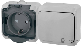 Переключатель с розеткой
Этюд,  одноклавишный,  без подсветки,   цвет - серый,  пластмасса,  IP 44,  BPA16-246C,  Schneider Electric
 - PULSAL.RU