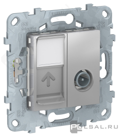 Розетка одиночная TV+RJ45
Unica New Pure,  Unica New Studio,  телевизионная (TV),  одинарная,   цвет - алюминий,  пластмасса,  NU547030,  Schneider Electric
 - PULSAL.RU