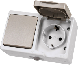 Блок, розетка + выключатель (горизонтальный)
Вуокса,  со шторками,  с крышкой,  с заземлением,  одинарная,  винтовые клеммы,   цвет - серый,  пластмасса,  IP 54,  SQ1803-0010,  TDM
 - PULSAL.RU