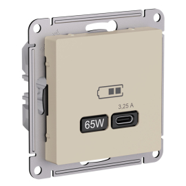 Розетка USB type-C 65 Вт с быстрой зарядкой
Atlas Design Antique,  AtlasDesign Air,  Atlas Design,  USB type-C 5V,  двойная,   цвет - песочный,  пластмасса,  ATN001227,  Schneider Electric
 - PULSAL.RU