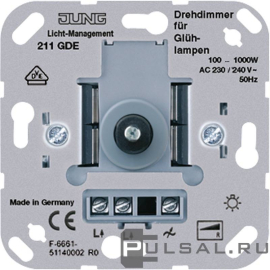 Механизм светорегулятора (диммера) 100-1000 Вт
A VIVA,  A creation,  A flow,  A 550,  AS 500,  CD 500,  CD plus,  LS 990,  LS plus,  LS 990 Les Couleurs Le Corbusier,  LS ZERO,  LS-design,  SL 500,  ECO profi и ECO profi Standart,  ECO profi design (ECO Profi Deco),  поворотно-нажимной,  с возможностью управления с 2-х мест,  лампы накаливания и галогенные 220В (R),  211GDE,  211 GDE,  JUNG
 - PULSAL.RU
