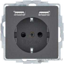 Розетка USB A+A, 2.4А с электрической розеткой
Q.1,  Q.3,  Q.7,  USB type-A 5V,  Электр. с USB,  двойная,   цвет - антрацит бархат,  пластмасса,  48036086,  4803 60 86,  Berker
 - PULSAL.RU