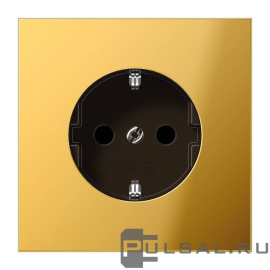 Розетка
LS 990,  со шторками,  с заземлением,  одинарная,  безвинтовые клеммы,   цвет - золотой,  металл,  GO1520KI,  GO 1520 KI,  JUNG
 - PULSAL.RU