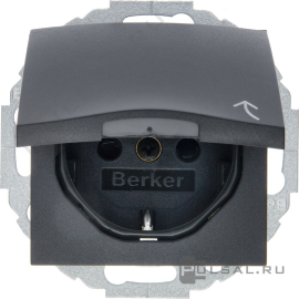 Розетка (механизм внутри поворачивается)
B.3,  B.7,  со шторками,  с крышкой,  с заземлением,  одинарная,  безвинтовые клеммы,   цвет - антрацит матовый,  пластмасса,  47441606,  4744 16 06,  Berker
 - PULSAL.RU