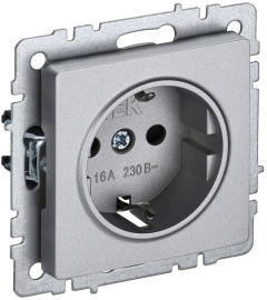 Розетка
BRITE,  без шторок,  с заземлением,  одинарная,  винтовые клеммы,   цвет - алюминий,  пластмасса,  BR-R11-16-K47,  IEK
 - PULSAL.RU