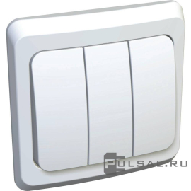 Выключатель с рамкой
Этюд,  трехклавишный,  без подсветки,   цвет - белый,  пластмасса,  BC10-003B,  Schneider Electric
 - PULSAL.RU