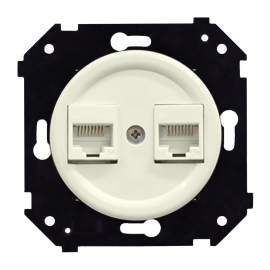 Розетка компьютерная RJ45 Cat.5 (UTP)
Шедель Бриз,  двойная,   цвет - слоновая кость матовый,  пластмасса,  B3-302-211M,  Bironi
 - PULSAL.RU