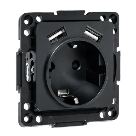 Розетка USB type-A с электрической розеткой
Стокгольм,  USB type-A 5V,  Электр. с USB,  двойная,   цвет - черный,  пластмасса,  EZR16-2USB-typeA,  EKF
 - PULSAL.RU