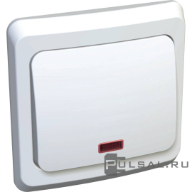 Выключатель с рамкой
Этюд,  одноклавишный,  с подсветкой,   цвет - белый,  пластмасса,  BC10-005B,  Schneider Electric
 - PULSAL.RU
