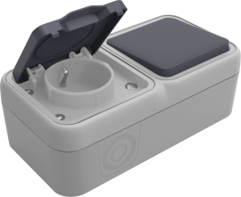 Блок розетки с выключателем / переключателем
W55,  со шторками,  с крышкой,  с заземлением,  одинарная,  винтовые клеммы,   цвет - серый,  пластмасса,  IP 55,  DIP20640,  Donel
 - PULSAL.RU