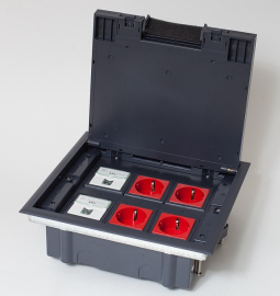 Люк на 6 постов с пластиковой коробкой
Системы лючков,  напольная,  6 постов,  12 модулей,   цвет - серый,  металл,  пластмасса,  IP 40,  300006-SPL,  300006,  SPL
 - PULSAL.RU