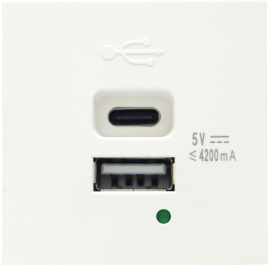 Зарядка USB 4.2A 
Лючки DDSB,  Лючки DFB,  USB type-C 5V,  USB type-A 5V,  двойная,   цвет - белый,  пластмасса,  DUSB4200WCF,  Donel
 - PULSAL.RU