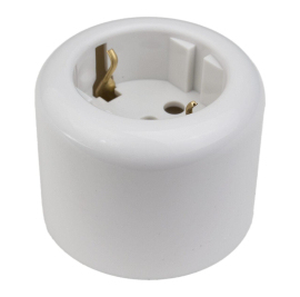 Розетка 
Ришелье,  без шторок,  с заземлением,  одинарная,  винтовые клеммы,   цвет - белый,  фарфор / керамика,  R1-101-01,  Bironi
 - PULSAL.RU