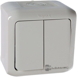 Выключатель
Quteo,  двухклавишный,  без подсветки,   цвет - серый,  пластмасса,  IP 44,  782332,  7 823 32,  Legrand
 - PULSAL.RU