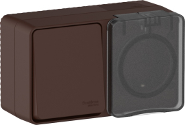 Блок, розетка + выключатель
Atlas Design Profi 54,  со шторками,  с крышкой,  с заземлением,  одинарная,  винтовые клеммы,   цвет - коричневый,  пластмасса,  IP 54,  ATN546070,  Schneider Electric
 - PULSAL.RU