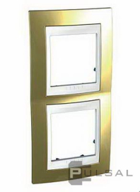 Рамка
Unica Хамелеон,  2 поста,   цвет - золотой,  белый,  вертикальная,  металл,  MGU66.004V.804,  Schneider Electric
 - PULSAL.RU