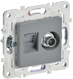 Розетка одиночная TV+RJ45
Skandy,  телевизионная (TV),  одинарная,   цвет - серый,  пластмасса,  SK-AK20-2-K03,  IEK
 - PULSAL.RU