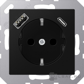 Розетка USB A+C с электрической розеткой
A VIVA,  A creation,  A 550,  A flow,  USB type-C 5V,  USB type-A 5V,  Электр. с USB,  двойная,   цвет - черный матовый,  пластмасса,  A1520-15CASWM,  A 1520-15 CA SWM,  JUNG
 - PULSAL.RU