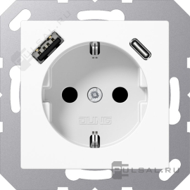 Розетка USB A+C с электрической розеткой
A VIVA,  A creation,  A 550,  A flow,  AS 500,  USB type-C 5V,  USB type-A 5V,  Электр. с USB,  двойная,   цвет - белый,  пластмасса,  A1520-15CAWW,  A 1520-15 CA WW,  JUNG
 - PULSAL.RU