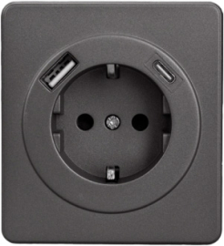 Розетка USB type-A+C, 3.0А с электрической розеткой
Miele Round,  USB type-C 5V,  USB type-A 5V,  двойная,   цвет - титан,  пластмасса,  KR-78-0704-2,  Kranz
 - PULSAL.RU