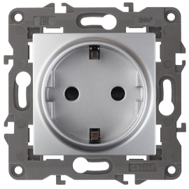 Розетка
Elegance,  со шторками,  с заземлением,  одинарная,  безвинтовые клеммы,   цвет - алюминий,  пластмасса,  Б0034274,  14-2102-03,  ЭРА
 - PULSAL.RU