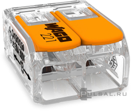 Клемма с рычагами компактная для медных проводников 0,5-6 мм2 на 2 проводника
WAGO,   серия - 221
- PULSAL.RU