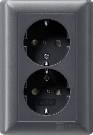 Розетка
E3,  Event,  ClassiX,  ClassiX Art,  со шторками,  с заземлением,  двойная,  безвинтовые клеммы,   цвет - антрацит,  пластмасса,  078328,  0783 28,  Gira
 - PULSAL.RU