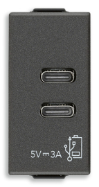 Зарядка USB type-C+C, 3А
Neve Up,  USB type-C 5V,  двойная,   цвет - карбон матовый,  пластмасса,  09292.CC.CM VIM,  09292.CC.CM,  Vimar
 - PULSAL.RU