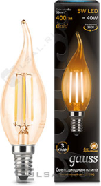 Лампа Golden (золотистое напыление)
филаментная
Black,   цоколь - E14,   мощность - 5Вт,   световой поток - 400Лм,   цветовая температура - 2700К,  не диммируется,  104801005,  Gauss - PULSAL.RU