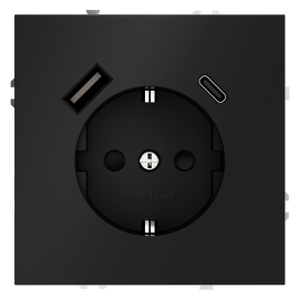 Электрическая розетка с зарядкой USB A+C, 3.2А
S70,  USB type-C 5V,  USB type-A 5V,  Электр. с USB,  двойная,   цвет - черный матовый,  пластмасса,  VLS040508,  Voltum
 - PULSAL.RU