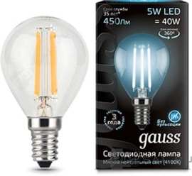 Лампа прозрачная
филаментная
Black,   цоколь - E14,   мощность - 5Вт,   световой поток - 450Лм,   цветовая температура - 4100К,  не диммируется,  105801205,  Gauss - PULSAL.RU