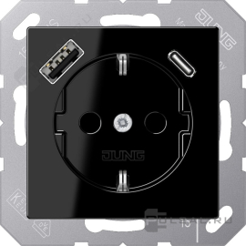Розетка USB A+C с электрической розеткой
A VIVA,  A creation,  A 550,  A flow,  USB type-C 5V,  USB type-A 5V,  Электр. с USB,  двойная,   цвет - черный,  пластмасса,  A1520-15CASW,  A 1520-15 CA SW,  JUNG
 - PULSAL.RU