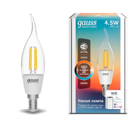 Лампа Gauss Smart Home Filament СF35 4,5W 495lm 2000-6500К E14 изм.цвет.темп.+дим. LED 1/10/40
филаментная
Smart Light,   цоколь - E14,   мощность - 4.5Вт,   световой поток - 495Лм,   цветовая температура - 2000Кцветовая температура - 2000+2700+3000+4000+5500+6500Кцветовая температура - 2700Кцветовая температура - 2700+4100Кцветовая температура - 3000+4000+6500Кцветовая температура - 4000Кцветовая температура - 5500Кцветовая температура - 6500К,  диммируется,  1280112,  Gauss - PULSAL.RU