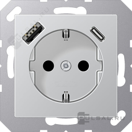 Розетка USB A+C с электрической розеткой
A VIVA,  A creation,  A 550,  A flow,  USB type-C 5V,  USB type-A 5V,  Электр. с USB,  двойная,   цвет - алюминий,  пластмасса,  A1520-15CAAL,  A 1520-15 CA AL,  JUNG
 - PULSAL.RU