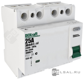 Выключатель дифференциального тока (УЗО) УЗО-03, 4 полюса, 16А,  тип - AC, 30 мА14077DEK, Dekraft - PULSAL.RU