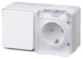 Блок, розетка + выключатель
Atlas Design Profi 54,  со шторками,  с крышкой,  с заземлением,  одинарная,  винтовые клеммы,   цвет - белый,  пластмасса,  IP 54,  ATN540170,  Schneider Electric
 - PULSAL.RU