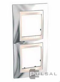 Рамка
Unica Хамелеон,  2 поста,   цвет - хром,  бежевый,  вертикальная,  металл,  MGU66.004V.510,  Schneider Electric
 - PULSAL.RU