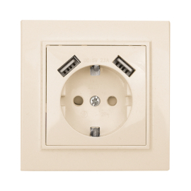 Розетка USB A+A, 2.1А с электрической розеткой
Минск,  USB type-A 5V,  двойная,   цвет - бежевый,  пластмасса,  ERR16-028-200-2USB,  EKF
 - PULSAL.RU