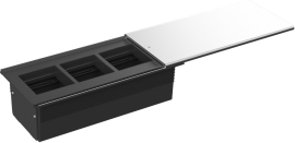 Встраиваемый розеточный блок со сдвижной крышкой (крышка сдвигается вдоль)
DDSB,  для столов и мебели,  6 модулей,   цвет - серебро,  металл,  DDSB6SCAC,  Donel
 - PULSAL.RU