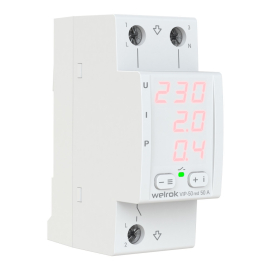 Многофункциональное реле напряжения с контролем тока 1P+N Relay welrok, 1НО, 50А, 220В AC, VIP-50 red, Welrok - PULSAL.RU