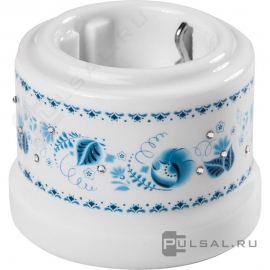 Розетка
Лизетта Декор,  без шторок,  с заземлением,  одинарная,  винтовые клеммы,   цвет - белый - декор d10/6,  фарфор / керамика,  B1-101-01-D10/6,  B1-101-01 D10/6,  Bironi
 - PULSAL.RU