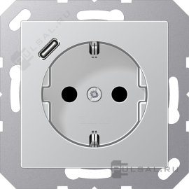 Розетка USB C с электрической розеткой
A VIVA,  A creation,  A 550,  A flow,  USB type-C 5V,  Электр. с USB,  одинарная,   цвет - алюминий,  пластмасса,  A1520-18CAL,  A 1520-18 C AL,  JUNG
 - PULSAL.RU