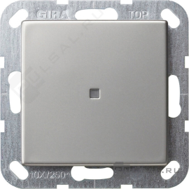 Выключатель двухполюсный с самовозвратом
E2,  одноклавишный,  с индикацией,   цвет - нержавеющая сталь,  металл,  0122600,  0122 600,  Gira
 - PULSAL.RU