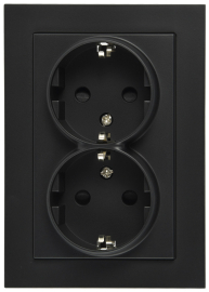 Розетка
R1,  R2,  R3,  со шторками,  с заземлением,  двойная,  винтовые клеммы,   цвет - черный матовый,  пластмасса,  85504PB,  Wedder
 - PULSAL.RU