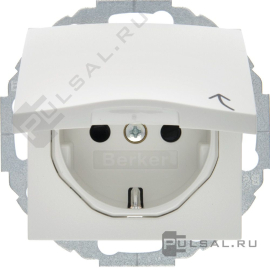 Розетка (механизм внутри поворачивается)
S.1,  B.3,  B.7,  со шторками,  с крышкой,  с заземлением,  одинарная,  безвинтовые клеммы,   цвет - белый матовый,  пластмасса,  47441909,  4744 19 09,  Berker
 - PULSAL.RU